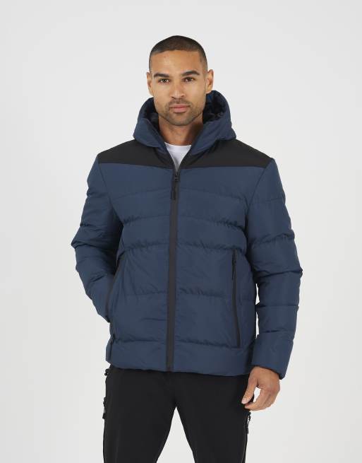 Brave Soul Padded quilted hooded jacket in blue