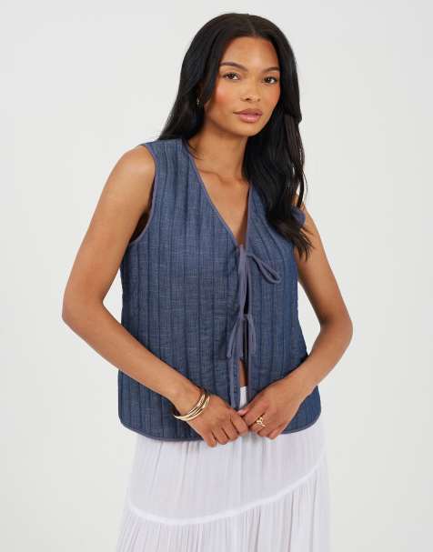 Brave Soul Padded vest with tie front in blue