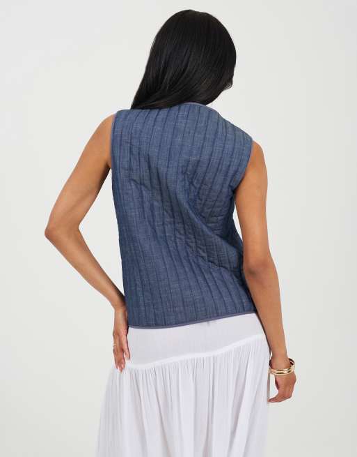 Brave Soul Padded vest with tie front in blue, 2 of 4