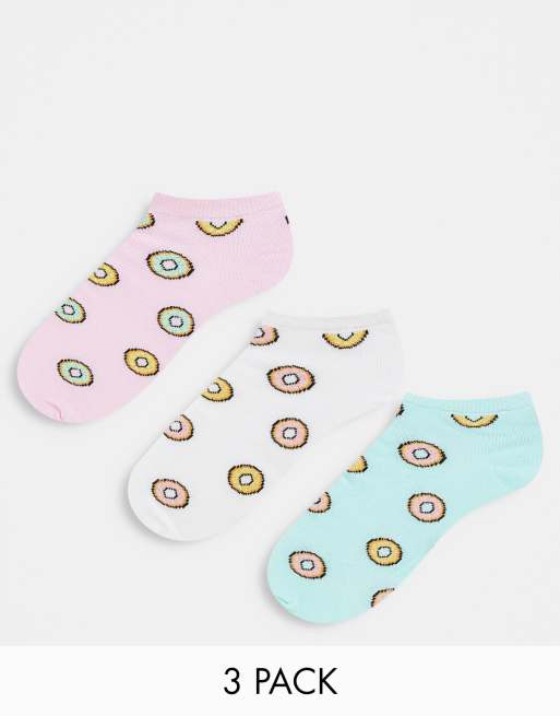 Brave Soul - Pakke med 3 par sokker til sneakers i hvid, lyserød og turkis med donut-print