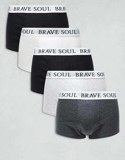 Brave Soul - Pakke med 5 par boksershorts med logo på linningen i sort/grå/hvid