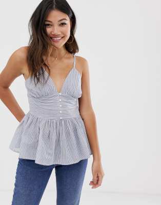 Brave Soul  Pamela  Podkoszulek w pr??ki z guzikami-Niebieski Niebieski/bia?y