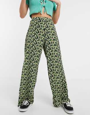 high waisted wide leg floral pants