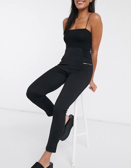 Brave Soul panelled trousers with zips in black