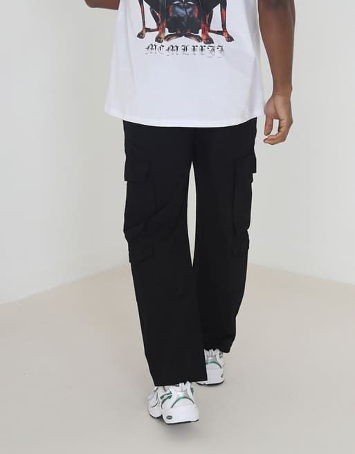 Brave Soul - Pantalon cargo ample en popeline de coton - Noir, 2 de 4