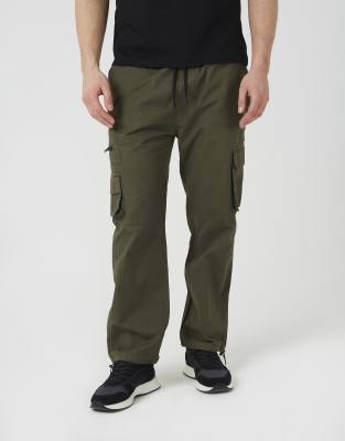 Brave Soul - Pantalon cargo en coton avec cordons élastiques aux ourlets - Kaki-Vert