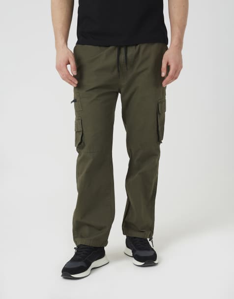 Brave Soul - Pantalon cargo en coton avec cordons élastiques aux ourlets - Kaki - view 1
