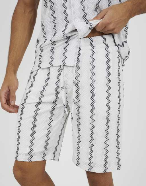 Brave Soul - Pantaloncini bianchi a righe ondulate con coulisse, 4 di 4