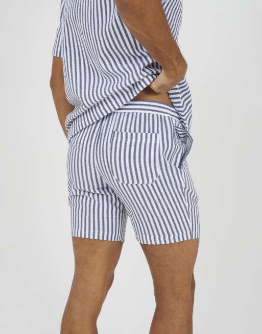 Brave Soul - Pantaloncini blu navy a righe con coulisse, 2 di 3
