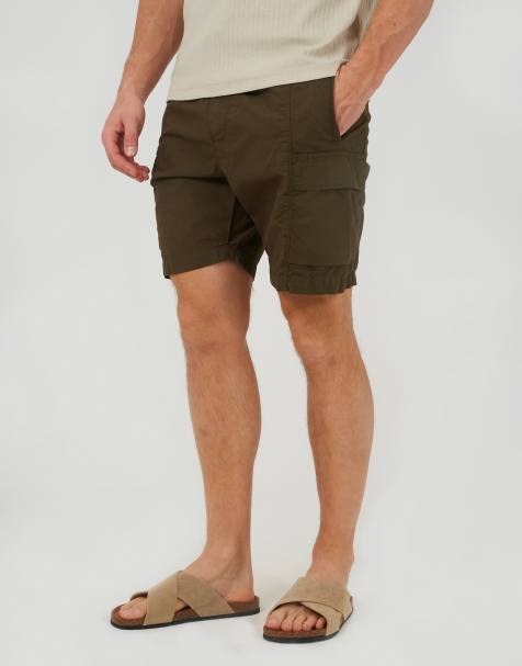 Brave Soul - Pantaloncini cargo in tessuto ripstop color kaki - view 1