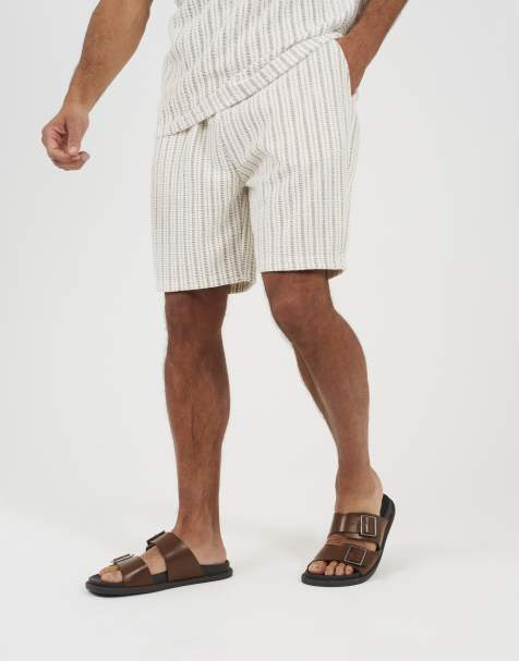 Brave Soul - Pantaloncini color panna a righe con vita elasticizzata - view 1