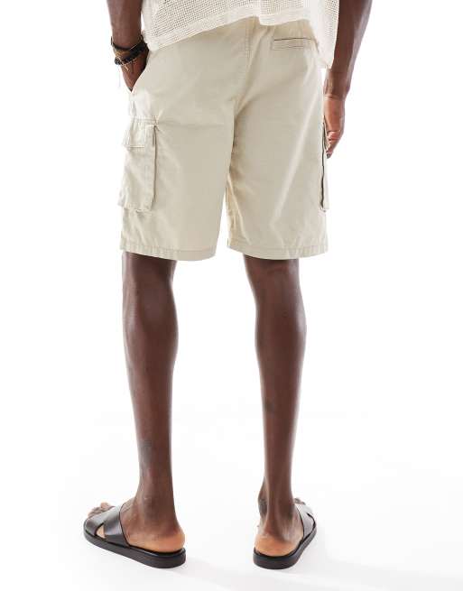 Brave Soul - Pantaloncini color pietra in misto cotone con tasche, 4 di 5