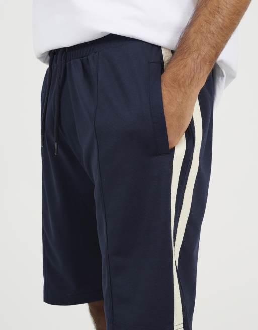 Brave Soul - Pantaloncini in jersey blu navy con doppia riga laterale, 3 di 4