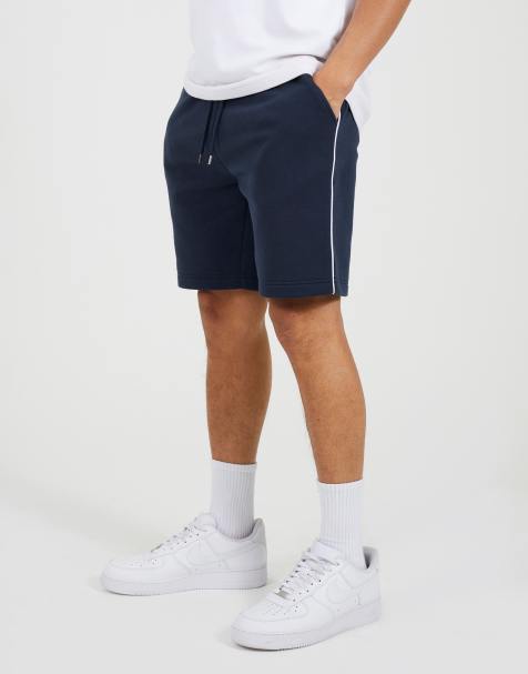 Brave Soul - Pantaloncini in jersey blu navy con righe laterali e coulisse - view 1