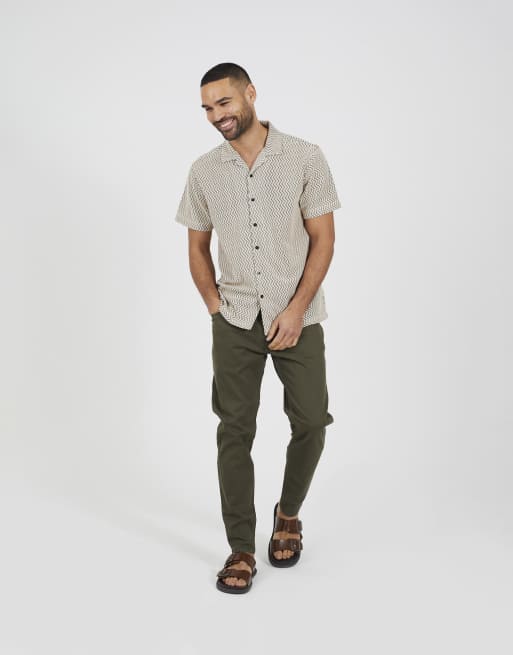 Brave Soul - Pantalones chinos caquis de sarga de algodón, 3 de 4