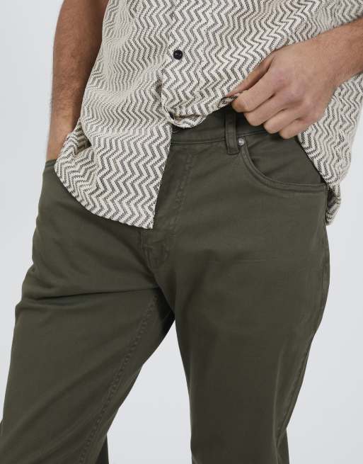Brave Soul - Pantalones chinos caquis de sarga de algodón, 4 de 4