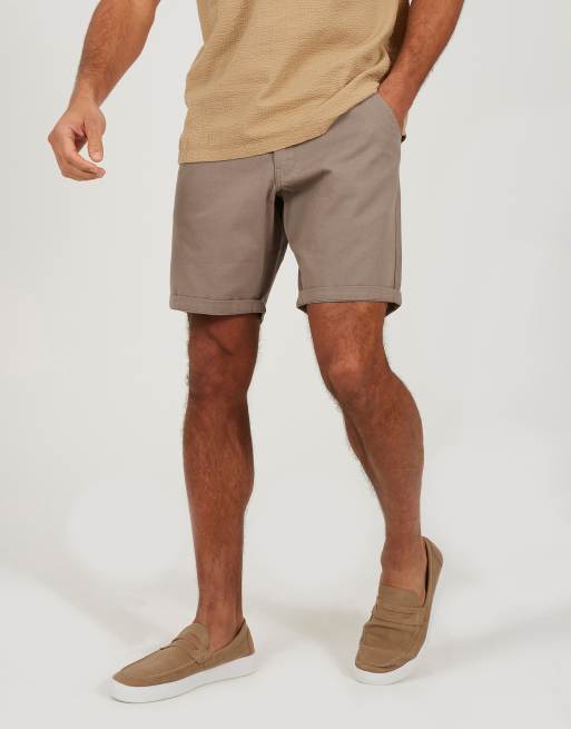Brave Soul - Pantalones cortos chinos color topo de sarga de algodón