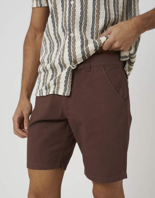 Brave Soul - Pantalones cortos chinos marrón chocolate de sarga de algodón, 4 de 4