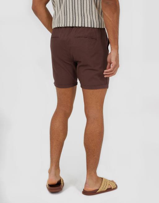 Brave Soul - Pantalones cortos chinos marrón chocolate de sarga de algodón, 2 de 4