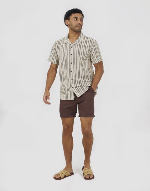Brave Soul - Pantalones cortos chinos marrón chocolate de sarga de algodón, 3 de 4