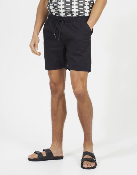 Brave Soul - Pantalones cortos chinos negros con bajos vueltos de algodón - view 1