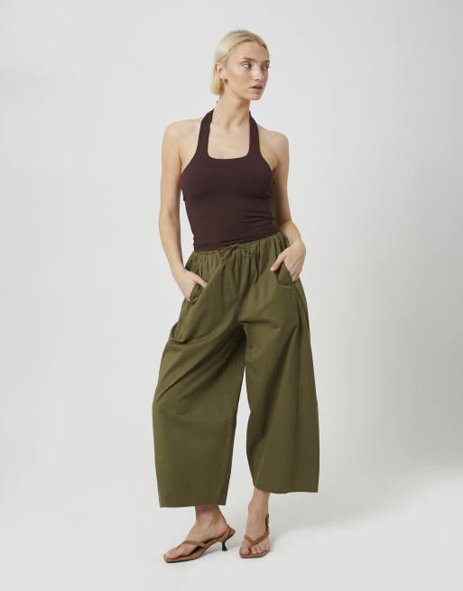 Brave Soul - Pantalones de pernera globo de algodón en caqui, 3 de 4