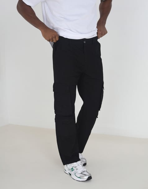 Brave Soul - Pantaloni cargo ampi in popeline di cotone nero - view 1