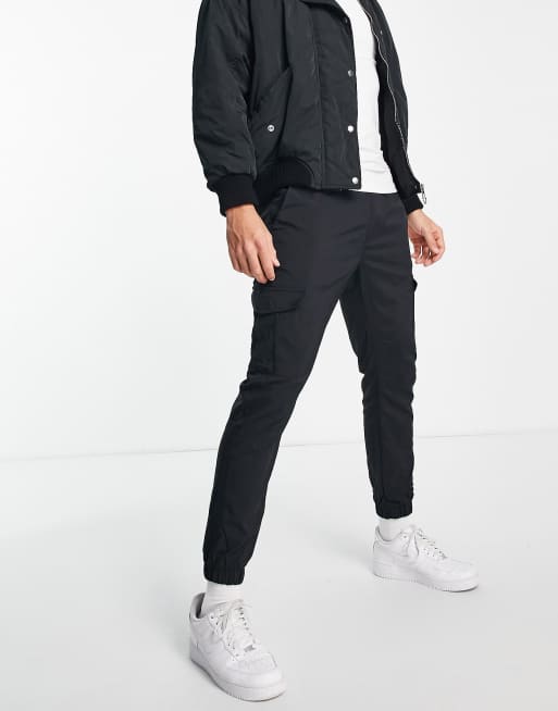 Brave Soul - Pantaloni cargo neri con fondo elasticizzato