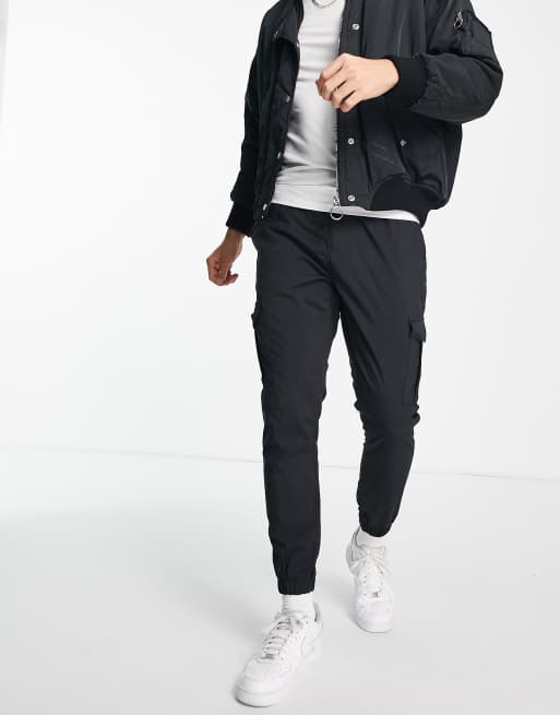 Brave Soul - Pantaloni cargo neri con fondo elasticizzato, 4 di 4