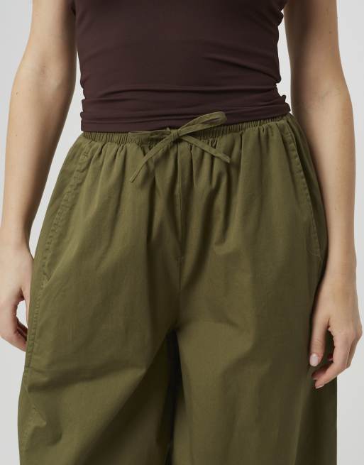 Brave Soul pantaloni in cotone a gamba balloon color kaki, 4 di 4