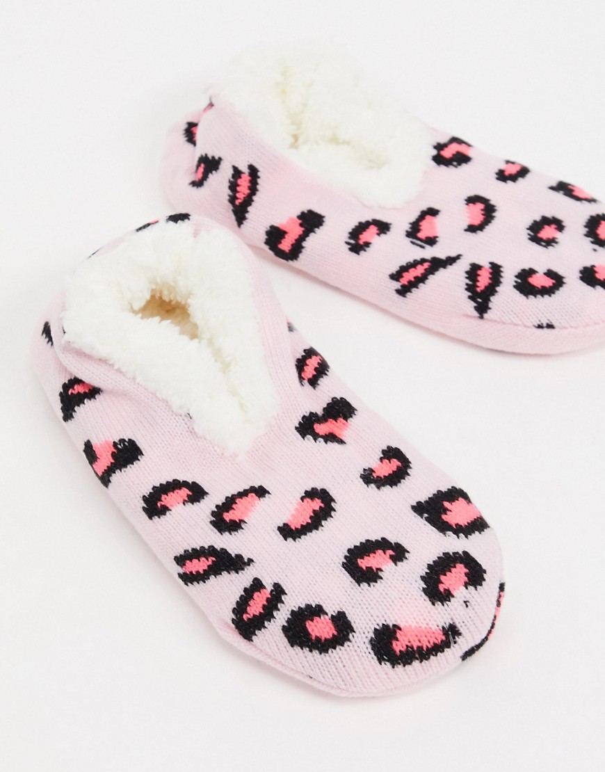 Brave Soul - Pantoffelsokken in roze luipaardprint-Multikleur