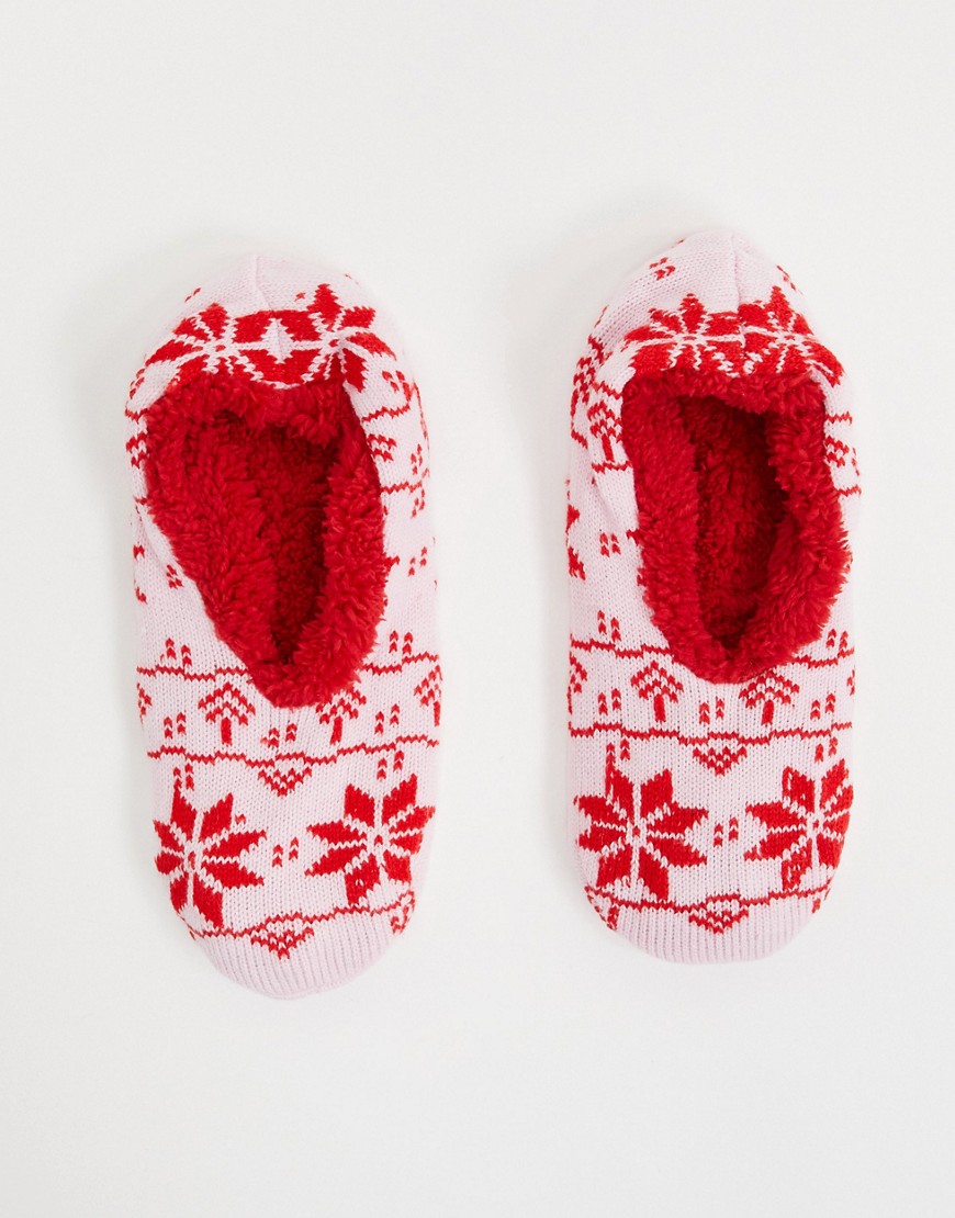 Brave Soul - Pantoffelsokken met sneeuwvlokprint in rood-Multikleur