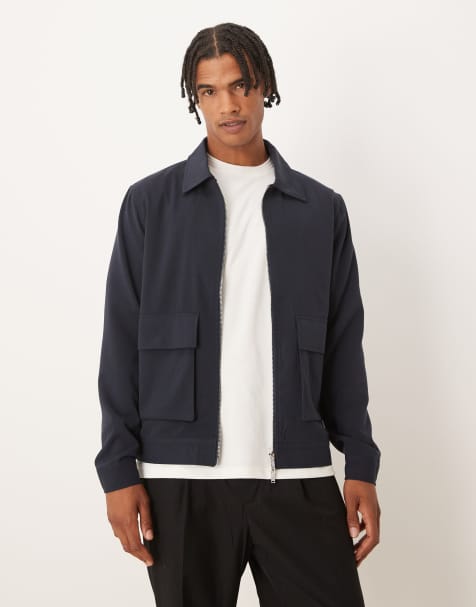 Brave Soul Patch pocket harrington jacket in navy - view 1