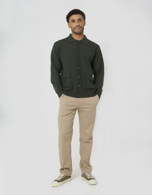 Brave Soul Patch pocket knitted cardigan in khaki, 3 of 4