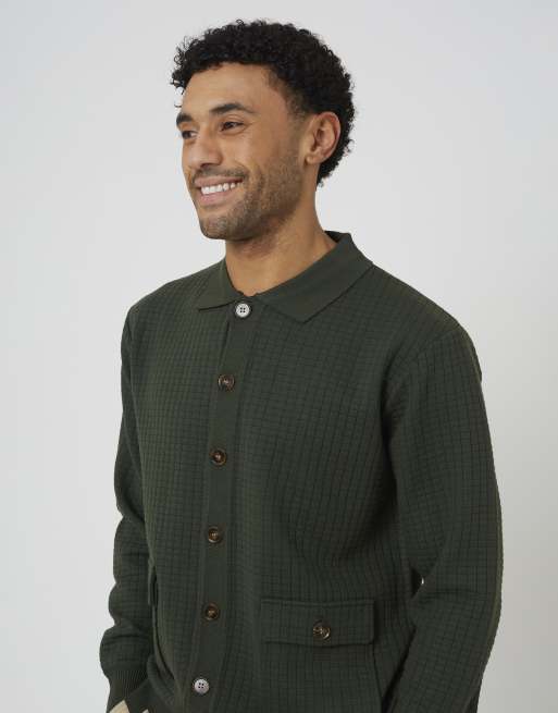 Brave Soul Patch pocket knitted cardigan in khaki, 4 of 4