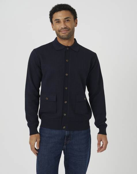 Brave Soul Patch pocket knitted cardigan in navy - view 1