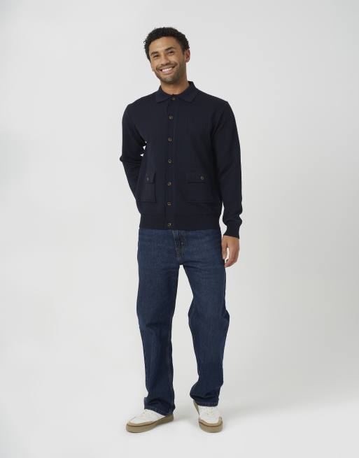 Brave Soul Patch pocket knitted cardigan in navy, 3 of 4