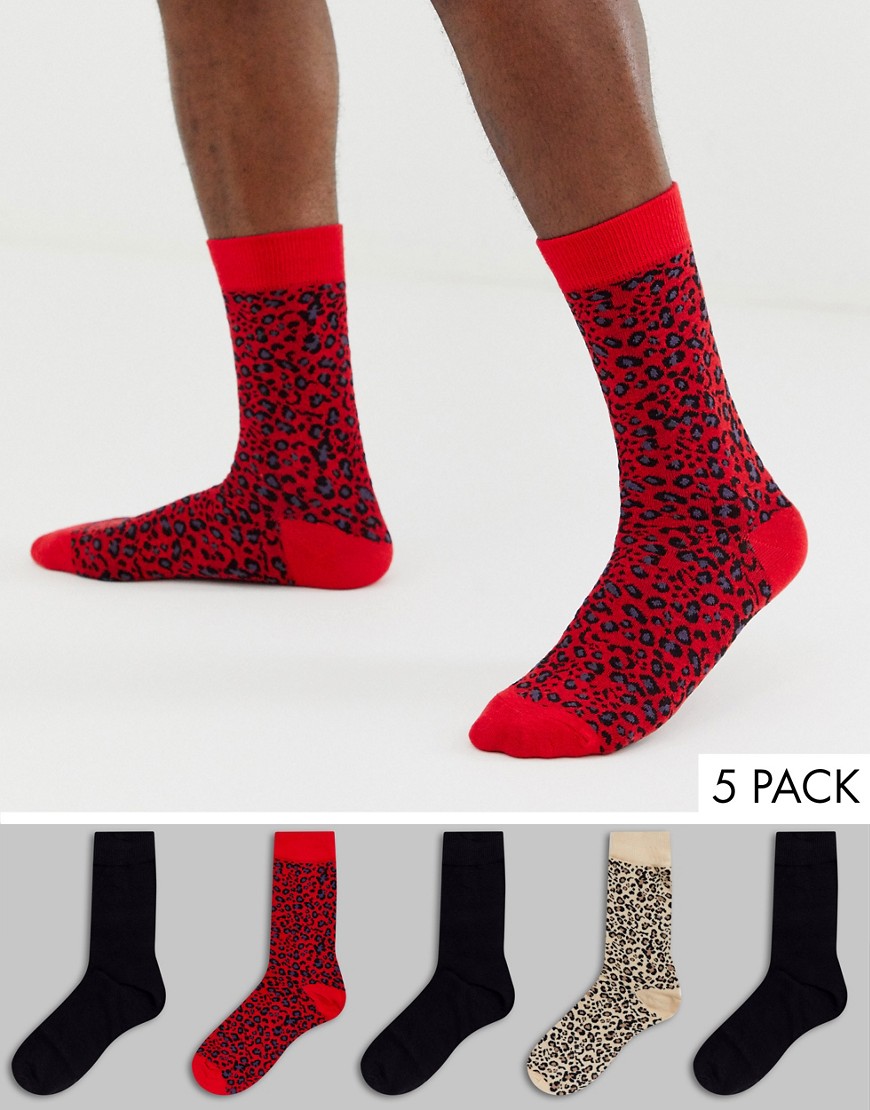 Brave Soul patterned 5 pack socks-Black