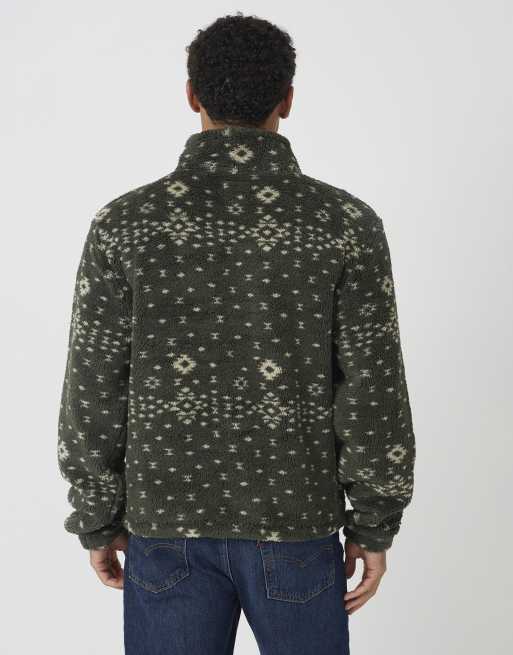 Brave Soul Patterned quarter zip borg fleece in khaki, 2 of 4