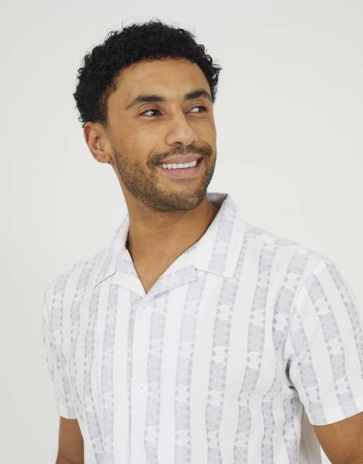 Brave Soul Patterned short sleeve shirt in white, 4 of 4