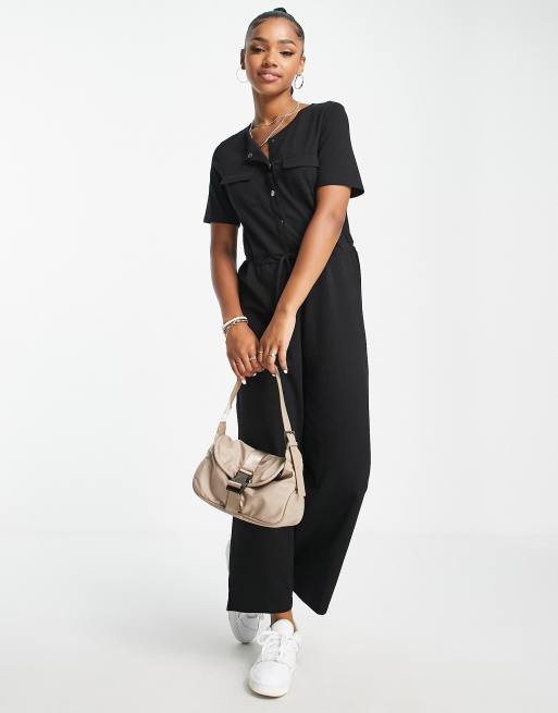 Monki ribbed jersey jumpsuit in black