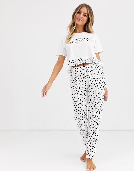 Brave Soul penny dalmatian print trouser pyjama set