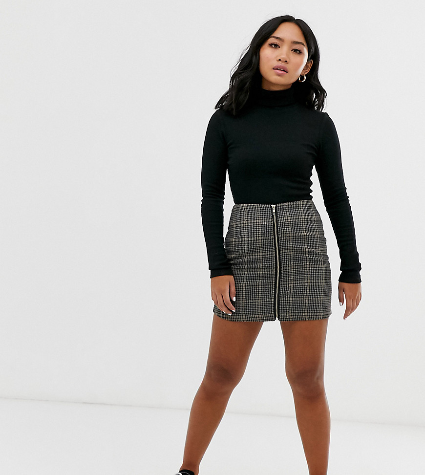 Brave Soul Petite bailey mini skirt in check-Grey
