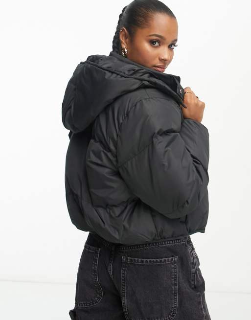 Brave Soul Petite bunny hooded puffer jacket in black