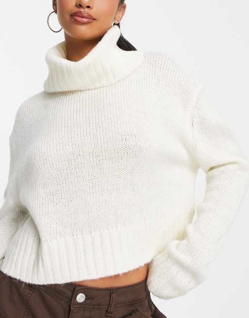 White crop cheap turtleneck sweater