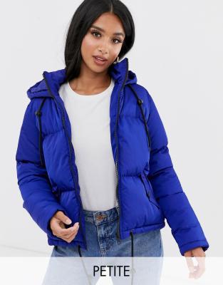 blue puffer jacket with hood