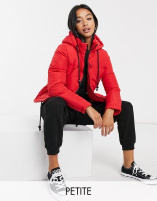 Brave Soul Petite cello hooded puffer jacket-Red