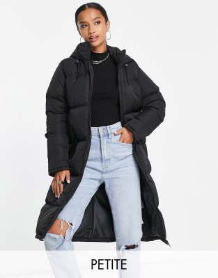 Brave Soul Petite Cello Maxi Longline Puffer Jacket In Black