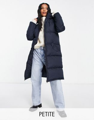 Brave Soul Petite cello maxi longline puffer jacket in navy