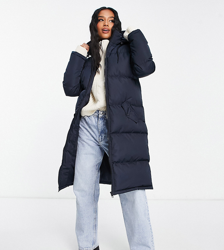 Brave Soul Petite Cello Maxi Longline Puffer Jacket In Navy